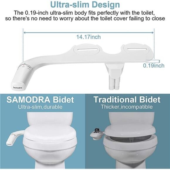 Ultra-Slim Bidet, Minimalist Bidet for Toilet with Non-Electric Dual Nozzle - Picture 4 of 6